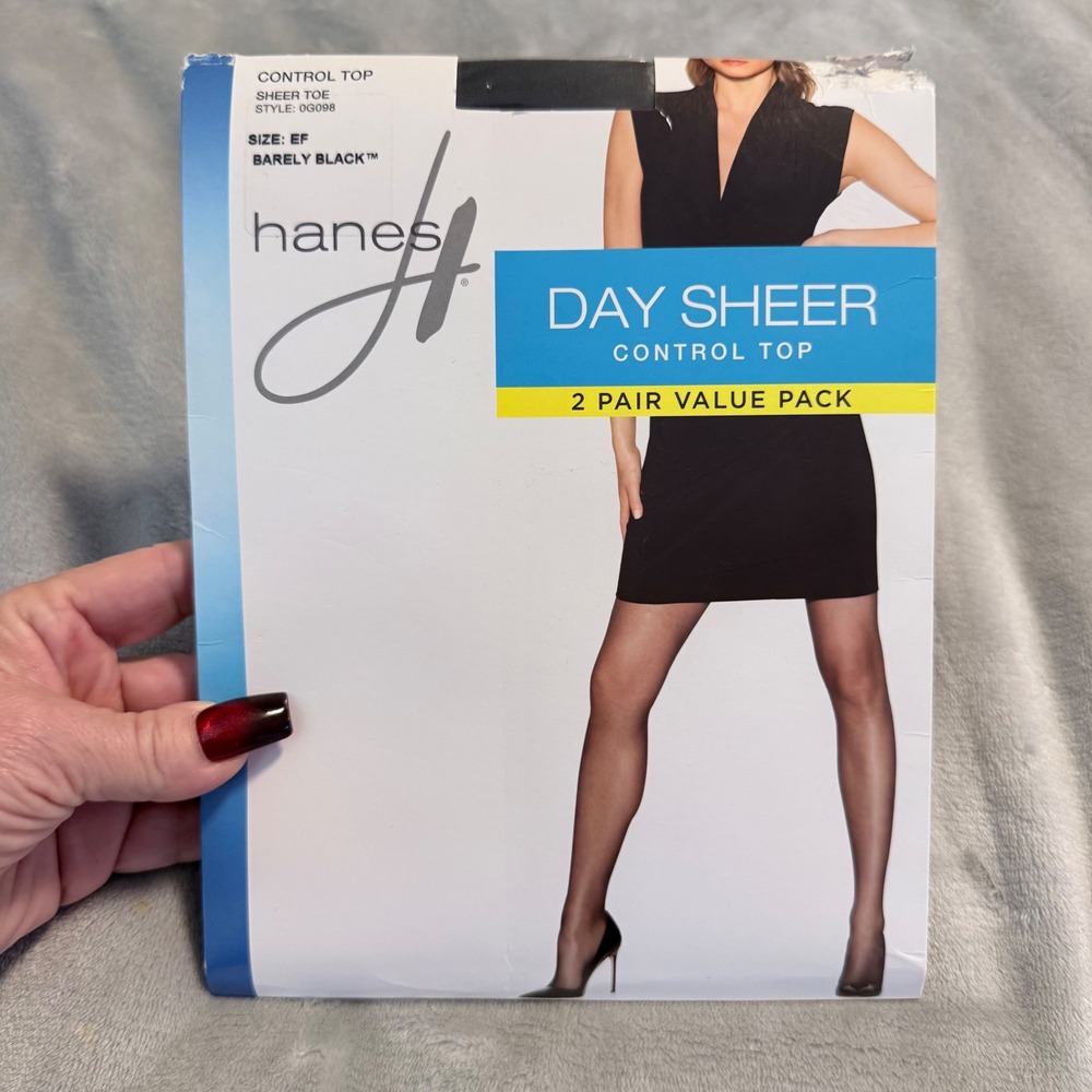 Hanes Day Sheer Control Top Pantyhose EF‎ Barely Black 2 Pair New